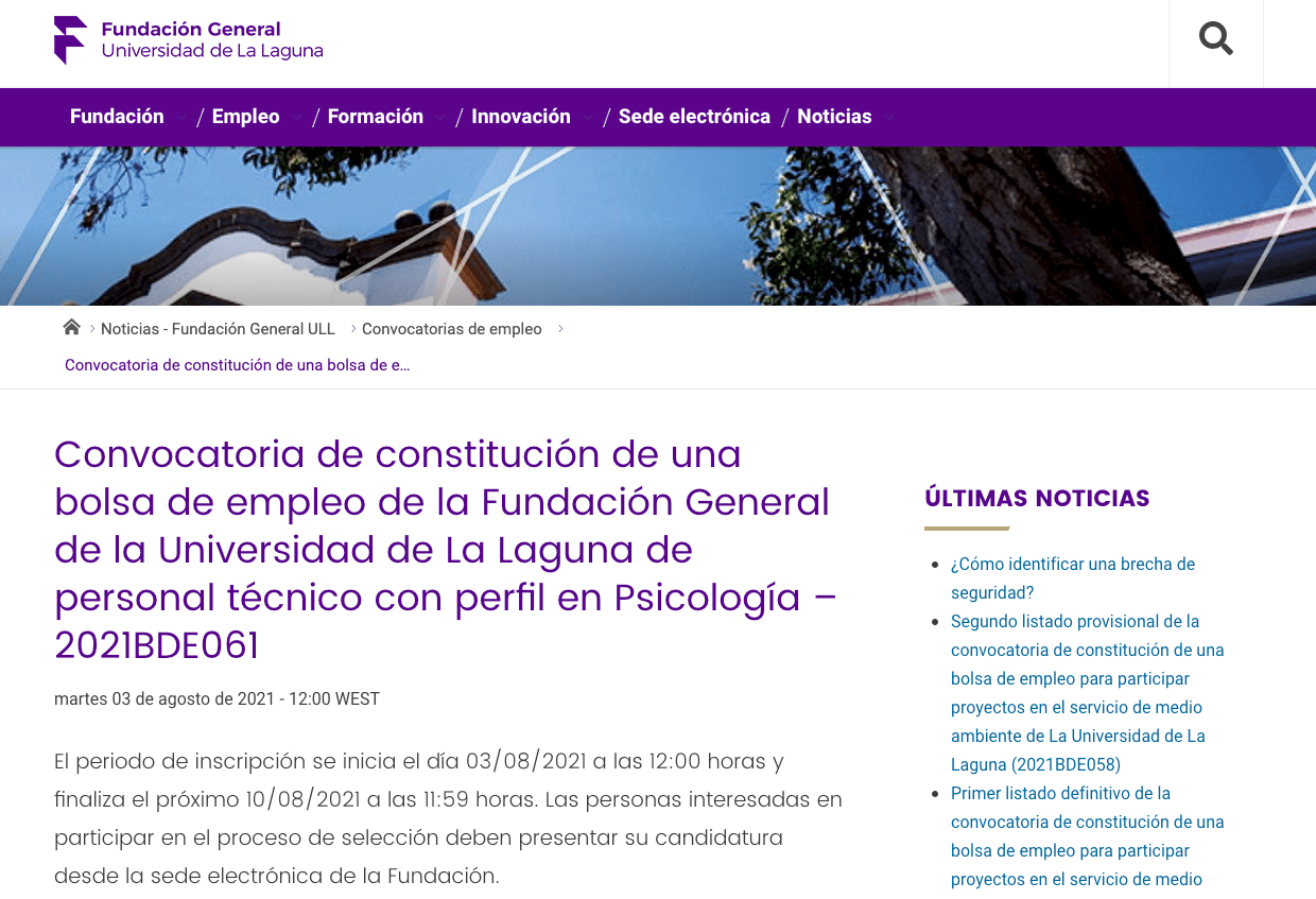 La Fundación General de la Universidad de La Laguna busca técnicos de actividades físico deportivas y psicólogos