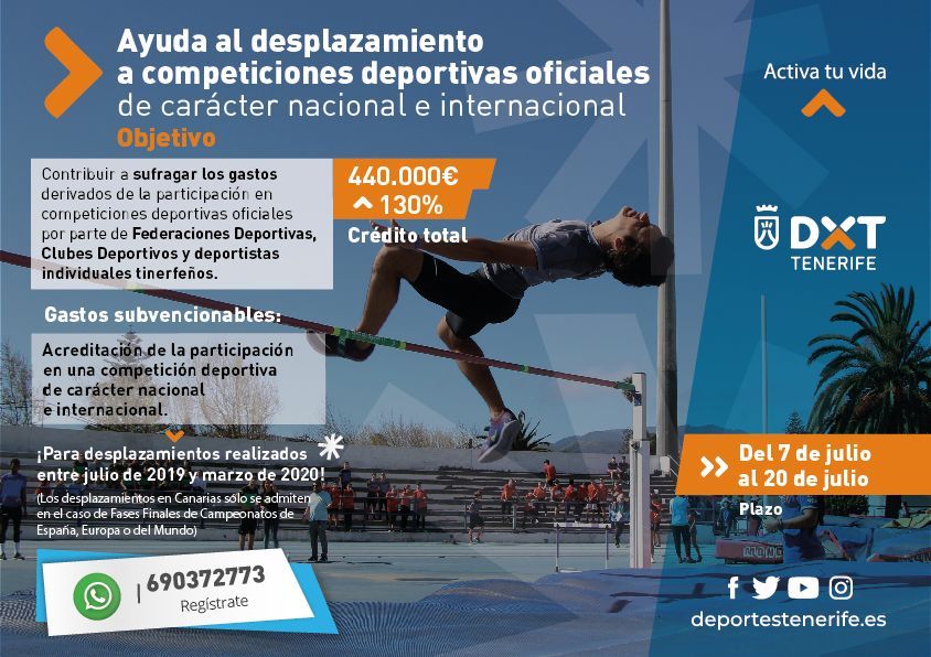 El Cabildo de Tenerife publica las bases y convocatoria de las subvenciones para la ayuda a desplazamiento a competiciones deportivas oficiales de carácter nacional e internacional 2019-2020 (foto 2)